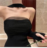 Hnewly Red Knitted Y2k Dress Women's Sleeveless Halter Split Sexy Solid Stretch Slim Fit Backless Women Party Dress Elegant Robe Femme